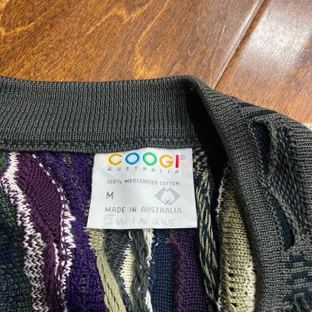 Coogi Australia Vintage 3D Chunky Knit Green Purple Cardigan Sweater Size M - Picture 6 of 9